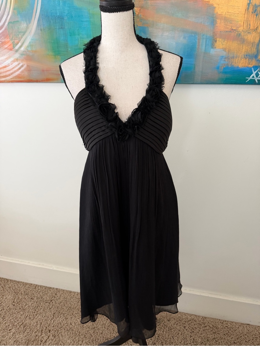 Max And Cleo NWT Black Silk Chiffon Halter Cocktail Dress Lined Bra M